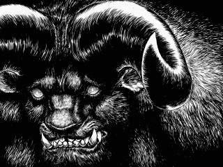 Black white drawing demon horns - a woodcut free wallpaper