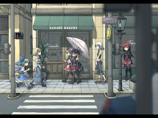 Anime girls street umbrella blonde - a street in front free wallpaper