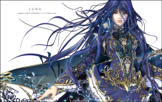 Woman blue dress sword gothic 2 - long hair and a sword free wallpaper