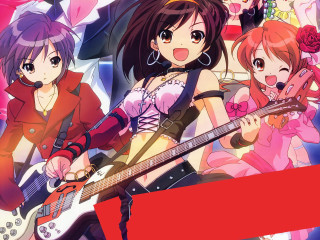 Anime girls guitars pink outfits - guitar free wallpaper