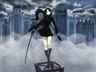 Woman black dress sword city - purism free wallpaper for desktop