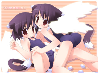 Anime sisters hugging cat ears - a picture together free wallpaper for desktop
