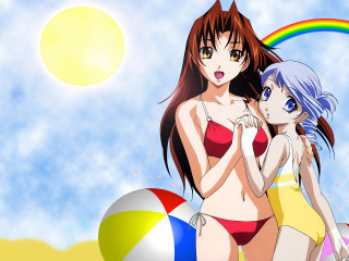 Two women beach bikini rainbow - bikinis free wallpaper