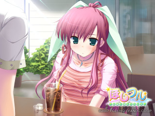 Pink hair girl table drink - a drink in front free wallpaper