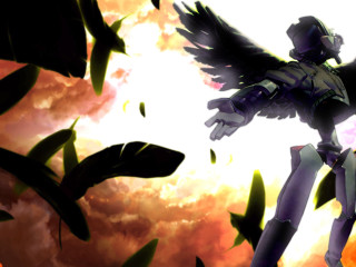 Cartoon winged flying bird clouds - a bird in the foreground free wallpaper