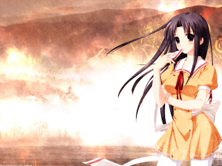 Girl yellow dress book ribbon - her hand and a mountain in the background free wallpaper