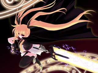 Girl sword blackcape yellowbacklight anime - darkness free wallpaper