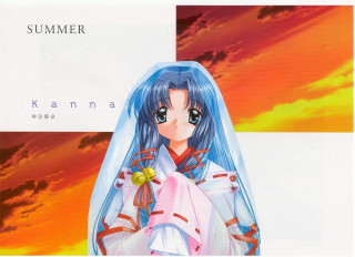 Blue hair veil flower sunset - official art free wallpaper for desktop