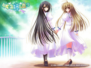 Anime girls long hair park - a green sky in the background free wallpaper