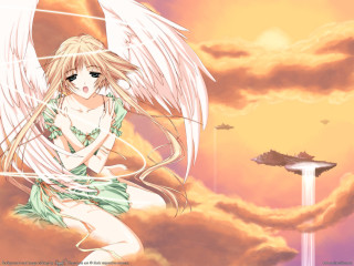 Girl wings clouds spaceship anime - the cloud free wallpaper for desktop
