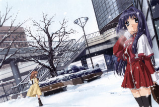 Girl red dress snow winter - the snow free wallpaper