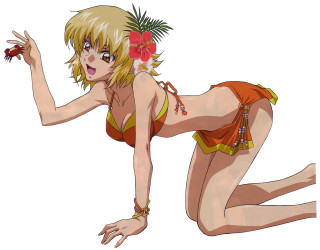 Cartoon woman bikini flower hair - official art free wallpaper for desktop