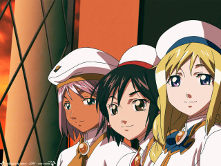 Anime girls building sunset uniform - a group of anime girls free wallpaper