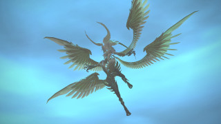 Winged creature outstretched wings sword - its hand free wallpaper