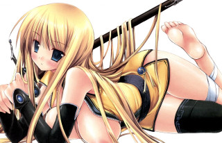Blonde woman sword laying anime - her leg free wallpaper