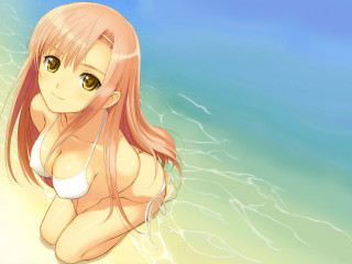 Chizuko yoshida beach anime bikini - blue sky in the background free wallpaper