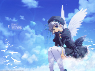 Anime girl hat wings clouds - a cloud background free wallpaper