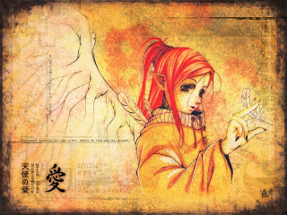 Red haired angel woman smoking - asai chū free wallpaper