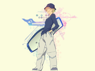 Man surfboard hat pants anime - a blue design free wallpaper