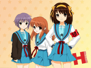 Three anime girls star background 2 - a red ribbon free wallpaper for desktop