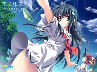 Flying girls umbrella night starry - a red tie free wallpaper