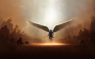 Person wings flying field people 2 - a painting of a person free wallpaper