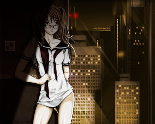 Girl cityscape night anime giantess - giantess art free wallpaper