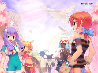 Anime girls rainbow sky angel - a group of anime girls free wallpaper