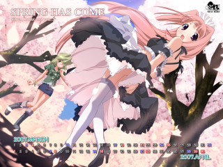 Anime calendar cherryblossoms girls wind - a calendar free wallpaper