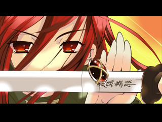 Red haired girl sword smile - red hair holding free wallpaper