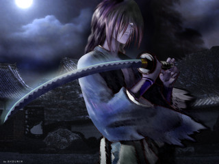 Woman sword fullmoon night japanese - a full moon behind her free wallpaper for desktop