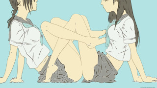 Couple sitting illusion giantess anime - their foot free wallpaper