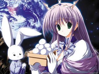 Girl long hair eggs rabbit - official art free wallpaper for desktop