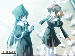 Anime girls birds city feathers - serial free wallpaper for desktop