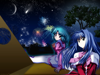 Anime girls fireworks night sky - the sky above them free wallpaper