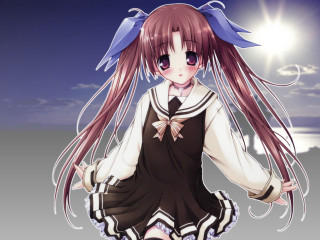 Girl beach sunset bow dress - long hair and a dress free wallpaper