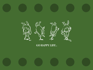 Green characters happy life cartoon - a screenprint free wallpaper