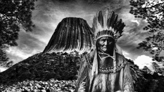 Native american statue mountain sky - ansel adams free wallpaper