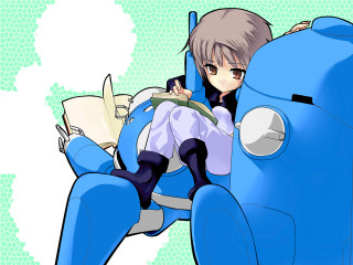 Cartoon girl reading blue mecha - mecha free wallpaper