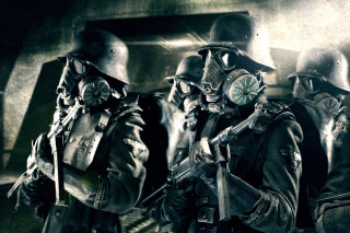 Gas mask group clock face - dieselpunk free wallpaper