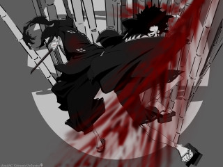 Man with katana blood red - outline free wallpaper for desktop