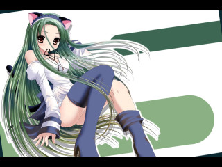 Green hair cat ears anime - a chair free wallpaper