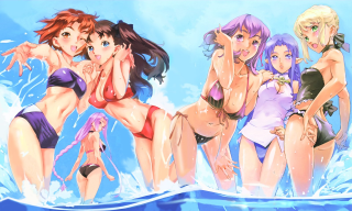 Anime water group women bathing - suit free wallpaper for desktop