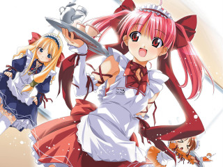 Anime girls red hair maid - red hair holding free wallpaper