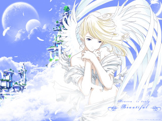 Angel girl clouds castle sky - angel free wallpaper