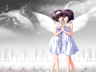 Angel wings sisters night moon - angel free wallpaper