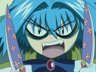 Blue hair surprised knife flower - expression free wallpaper