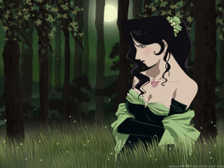 Green dress forest night fireflies - a forest free wallpaper