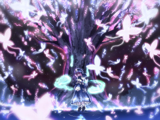 Magical girl butterflies tree anime - free new year wallpaper