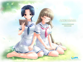 Anime girls reading under tree - a book in free wallpaper